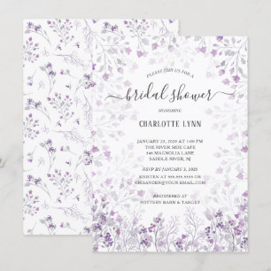 Invitación Flores de color morado delgadas duchas de novias