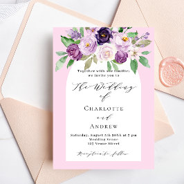 Invitación Flores de color púrpura rosada boda de lujo
