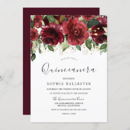Invitación Flores de color rojo borgoñona Quinceanera Fiesta