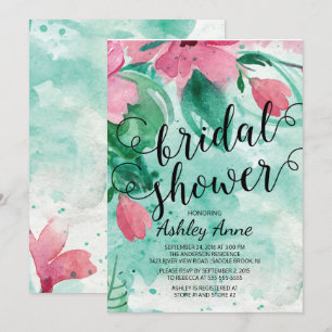 Invitación Flores de color rosa rosado moderno ducha de novia