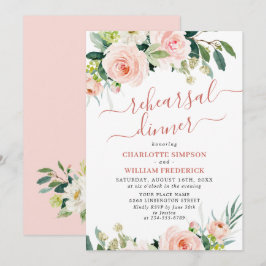 Invitación Flores de color rosa sonrojado y vegetación CENA D
