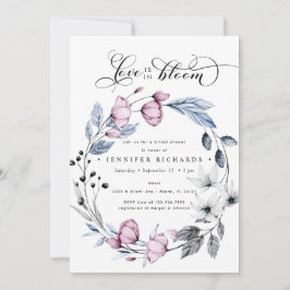 Invitación Flores de color rosa y azul ducha de novia
