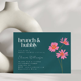 Invitación Flores de colores Brunch floral Verde azulado rosa