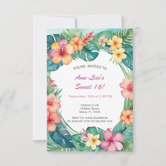 Invitación Flores de colores Cumpleaños Hawái (Anverso)