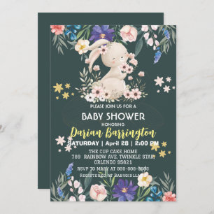 Invitación Flores de conejo rosado lindo bebé niña ducha