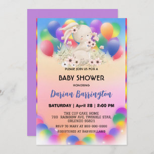 Invitación Flores de conejo rosado lindo globo de bebé