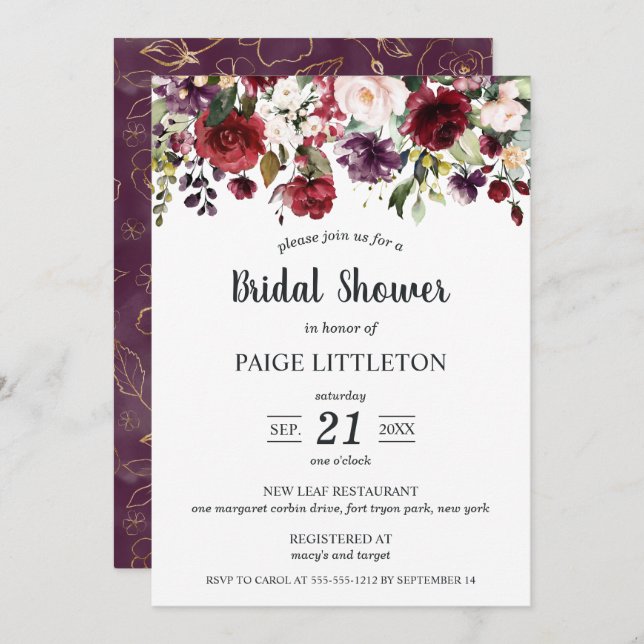 Invitación Flores de conexión en cascada en ducha nupcial (Anverso / Reverso)