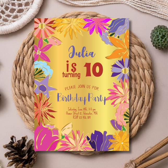 Invitación Flores de contorno dorado Cumpleaños (Subido por el creador)