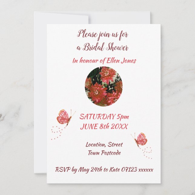 Invitación Flores de coral Butterfly Country Bridal Shower (Anverso)