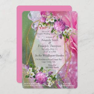 Invitación Flores de coral, hierba y peones rosados