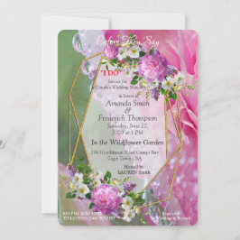 Invitación Flores de coral, hierba y peones rosados