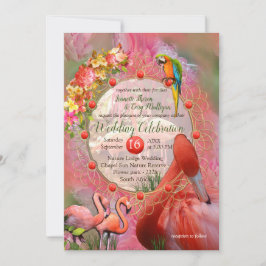 Invitación Flores de coral, hierba y peones rosados