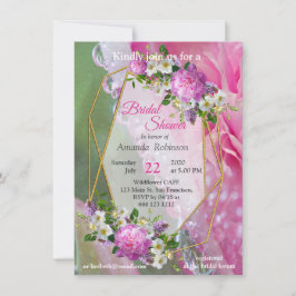 Invitación Flores de coral, hierba y peones rosados