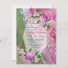 Invitación Flores de coral, hierba y peones rosados