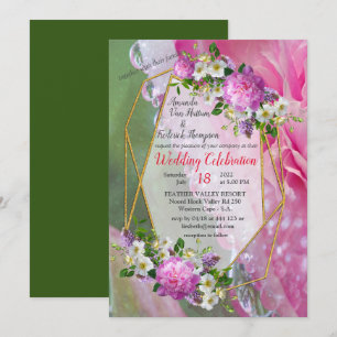 Invitación Flores de coral, hierba y peones rosados