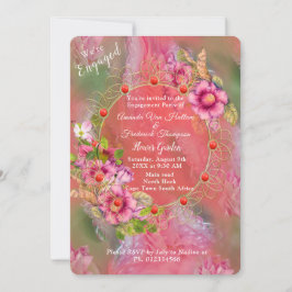 Invitación Flores de coral, hierba y peones rosados