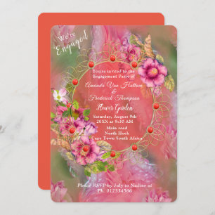Invitación Flores de coral, hierba y peones rosados