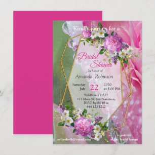 Invitación Flores de Coral, Hierba y Rosa Peonía