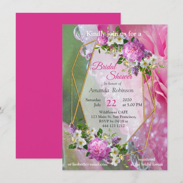 Invitación Flores de Coral, Hierba y Rosa Peonía (Anverso / Reverso)