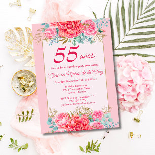 Invitación Flores de Coral Rosa Cumpleaños 55 en Español