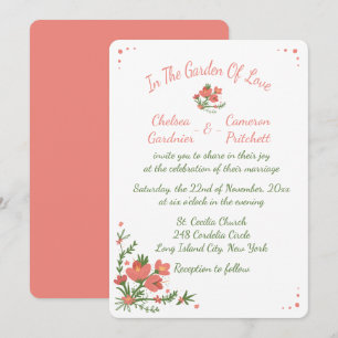 Invitación Flores de Coral Rosa Floral Primavera Verano Boda