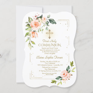 Invitación Flores de coral vivos Purpurina de oro Santa Comun
