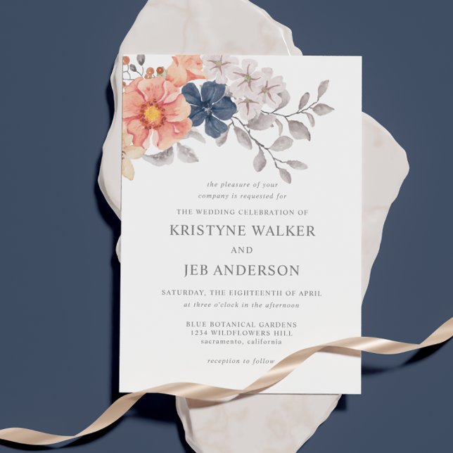 Invitación Flores de coral y marina | Elegante botánico (Subido por el creador)