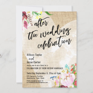 Invitación Flores de Corazón en Arpillera Después de la Celeb