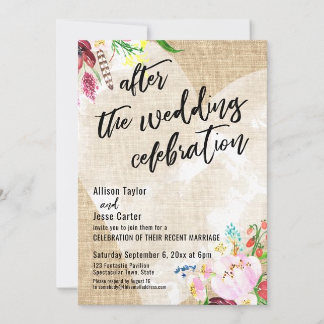 Invitación Flores de Corazón en Arpillera Después de la Celeb (Anverso)