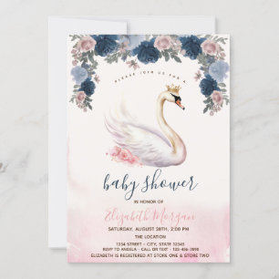 Invitación Flores de Corona de Cisne Rayas Rosadas Baby Showe