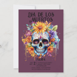 Invitación Flores de cráneo añil dia de los muertos Fiesta
