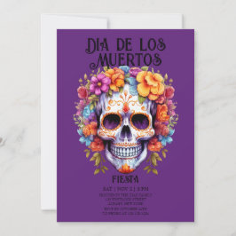 Invitación Flores de cráneo morado Día de los Muertos Fiesta