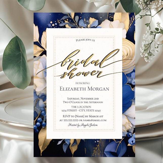 Invitación Flores de crema azul de la marina ducha de novia (Subido por el creador)