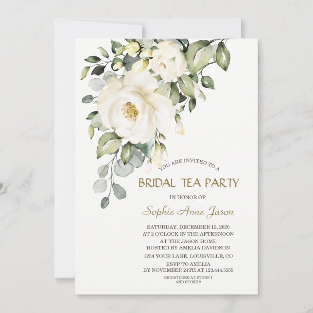 Invitación Flores de crema blanca encantadoras Fiestas de té  (Anverso)