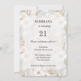 Invitación Flores de crema blanca Mariposas azules Cumpleaños
