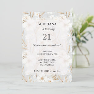 Invitación Flores de crema blanca Mariposas azules Cumpleaños