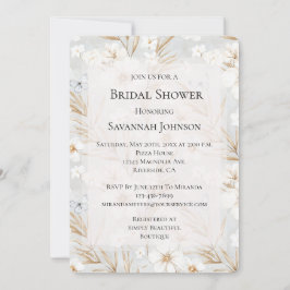 Invitación Flores de crema blanca Mariposas azules Ducha de n