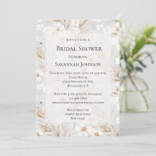Invitación Flores de crema blanca Mariposas azules Ducha de n