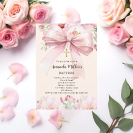 Invitación Flores de crema de arco rosa chica Bautismo