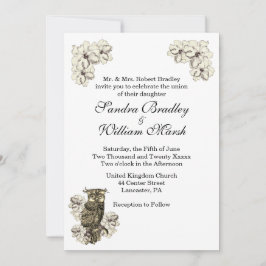 Invitación Flores de crema de búho dorado