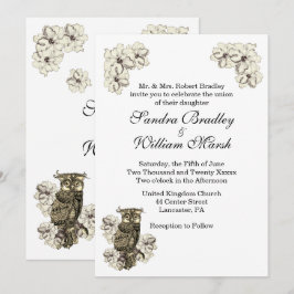 Invitación Flores de crema de búho dorado
