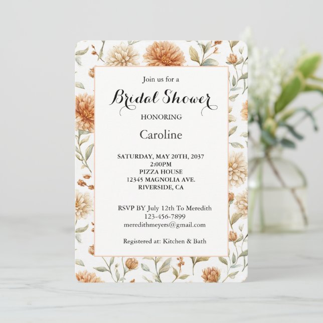 Invitación Flores de Crema de Naranja para Despedida de Solte (Anverso de pie)