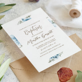 Invitación Flores de cruz azul caen bautismo Chica