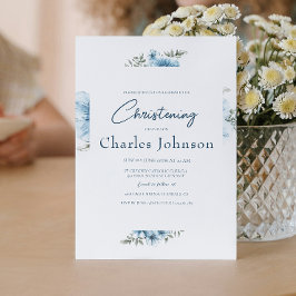 Invitación Flores de cruz azul caída bautismo de niño