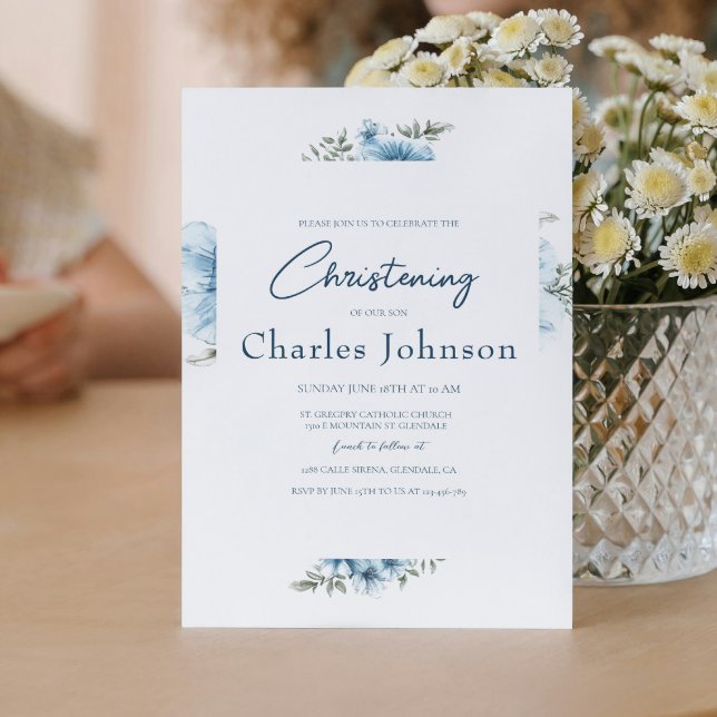 Invitación Flores de cruz azul caída bautismo de niño (Subido por el creador)