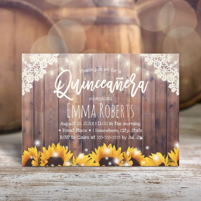 Invitación Flores de cuerdas y girasoles rusos Quinceanera (Subido por el creador)