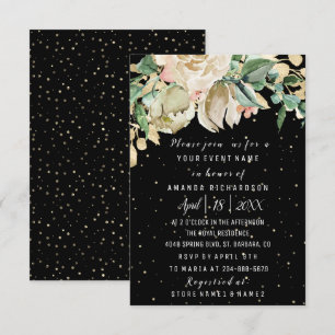 Invitación Flores de Cumpleaños de Boda Dorado Menta Negro Ac