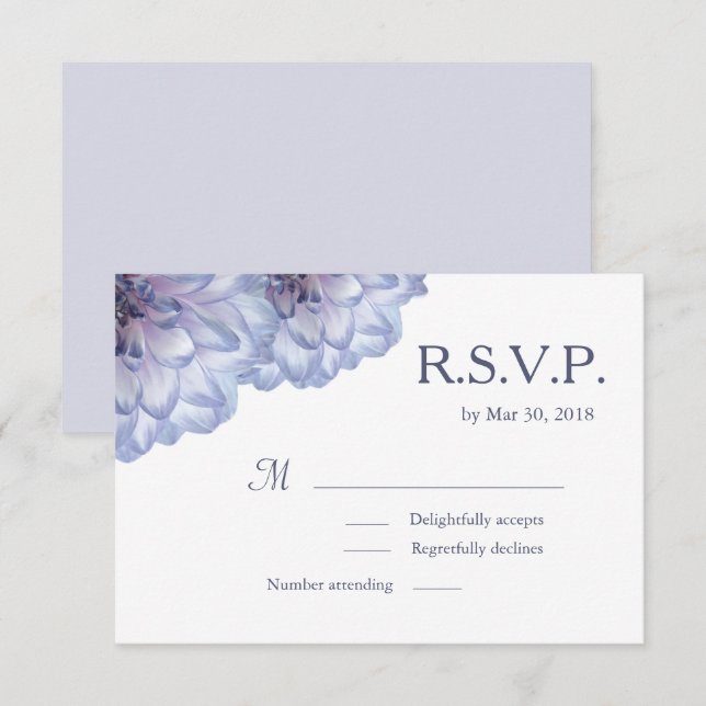 Invitación Flores de Dahlia boda lila floral blanca RSVP (Anverso / Reverso)