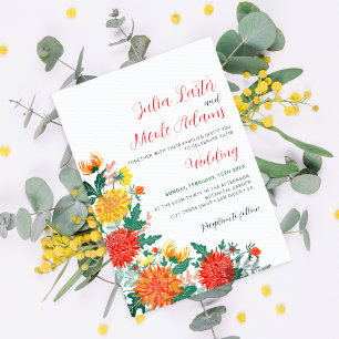 Invitación Flores de Dahlia de primavera amarillo naranja Pas