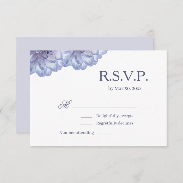 Invitación Flores de Dalia Lila Blanco Elegante RSVP de Boda (Anverso / Reverso)